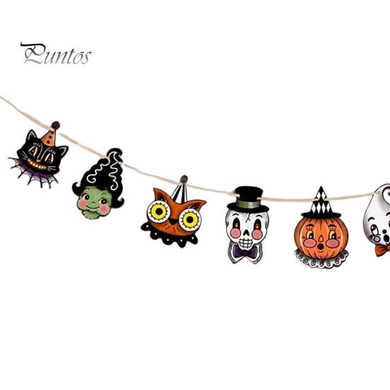 Halloween Party Decorations 8Pcs Bunting Banner, Pumpkin Ghost Bat Witch Cartoon Hanging Garland, Indoor Holiday Wall Banners Retro Wooden Flag