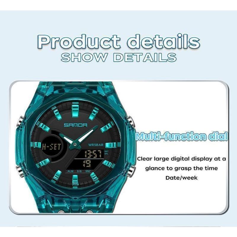 SANDA New Sports Men's Quartz Watches Luxury Military Waterproof Watch Dual Display LED Digital Men Wristwatch