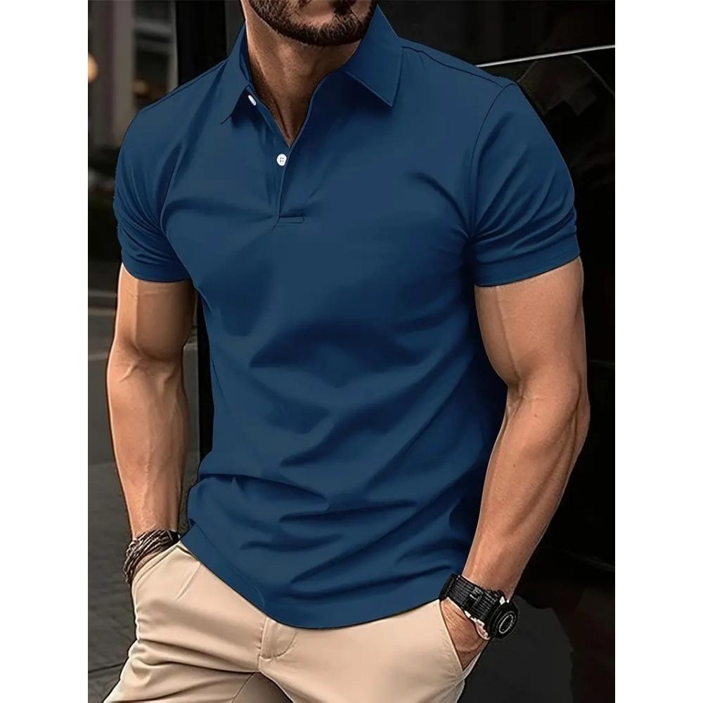 Men's Casual Solid Color Button Short Sleeved T-shirt Polo Shirt