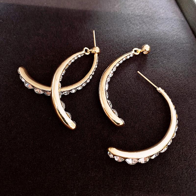 925 Silver Douyin Cross & Diamond Earrings: Front-Back Dynamic Twisted Fairy Design