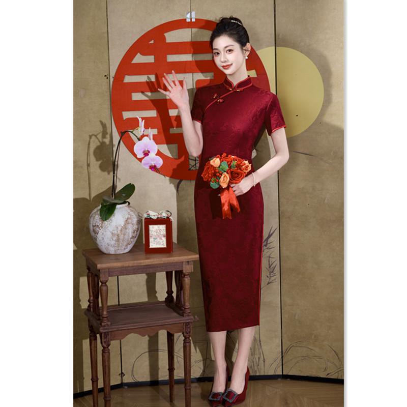 Xi mother wedding cheongsam summer new retro style long Xi mother-in-law feeling Chinese banquet cheongsam