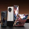 For Honor Magic V6 Genuine Leather Phone Case with Retractable Wrist Strap and Integrated Stand and Screen Protector