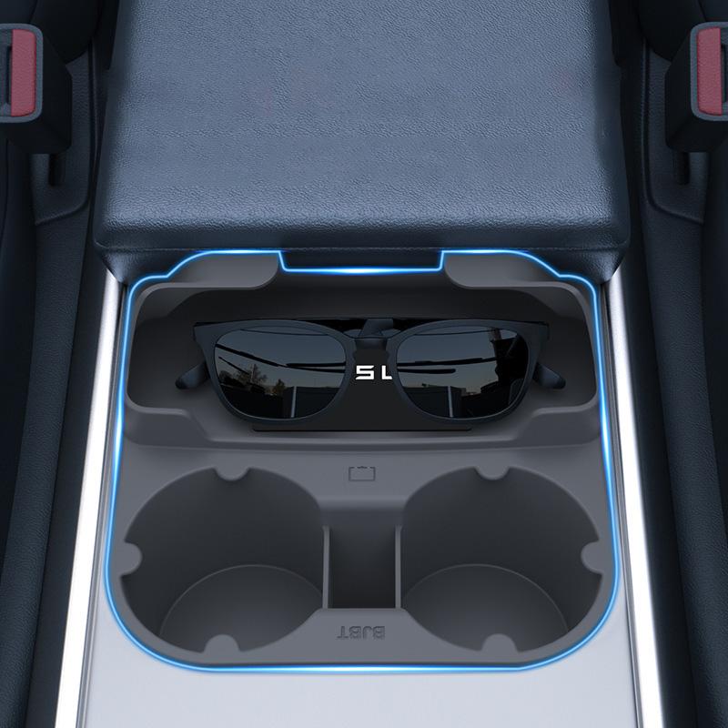 For Tesla Model 3 Model Y Glasses Case Cup Holder 2 In 1 Piece Center Console Storage Box Car