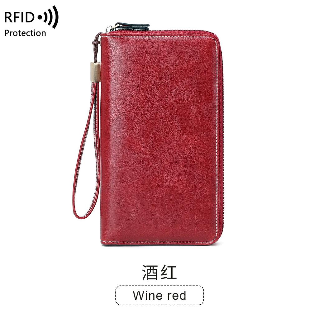 New anti-theft brush women's wallet large capacity clutch bag retro multi-card long wallet