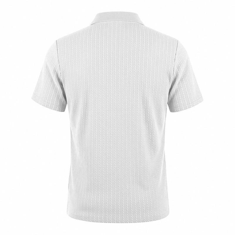 Men's Textured Vertical Stripe Polo Shirt - Summer Short Sleeve Lapel Tee, Breathable & Casual