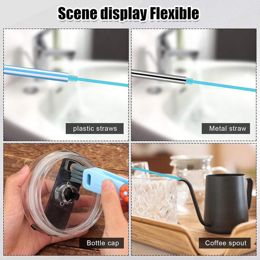 Cleaner Brush Set, 9.45 Inch Silicone Straw Brush with Cup Lid Brush Reusable Water Bottle Straw Cleaner Pipe Cleaners Crevice Brush Kitchen Cleaning