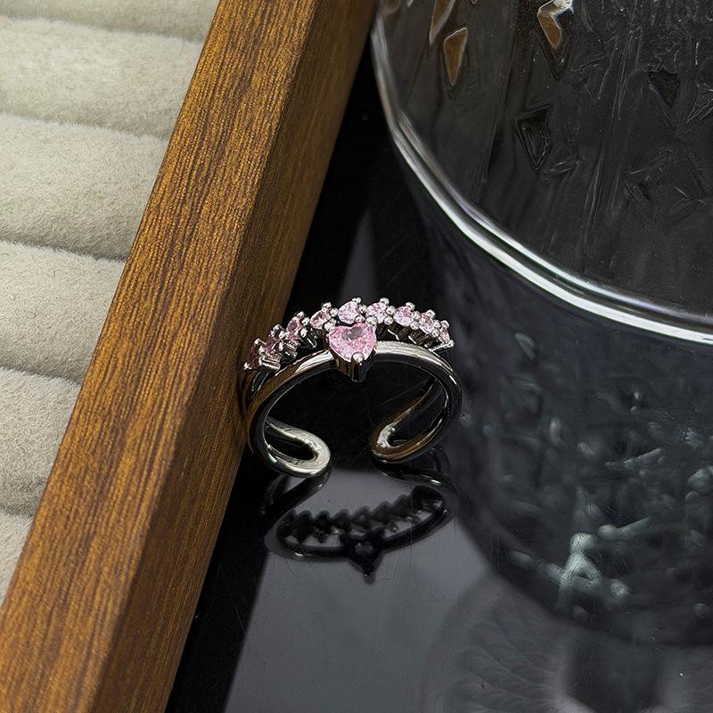 Dream Sweet Cool Girl Pink Love Bow Diamond Zir*****Pen Ring Light Luxury Niche Premium Ring