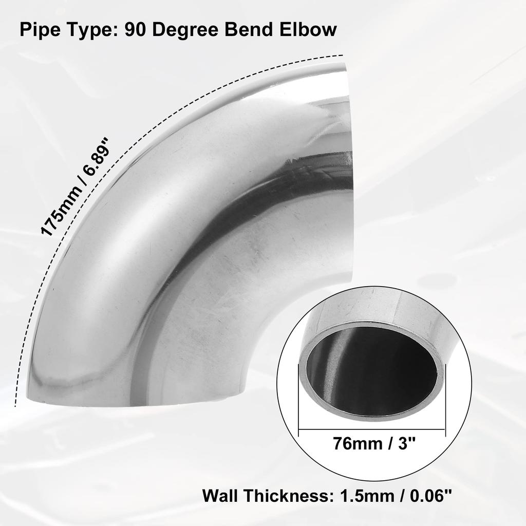 uxcell 90 Degree Mandrel Bend Elbow, 3.0 inch (76 mm) Outer Diameter, SS304 Stainless