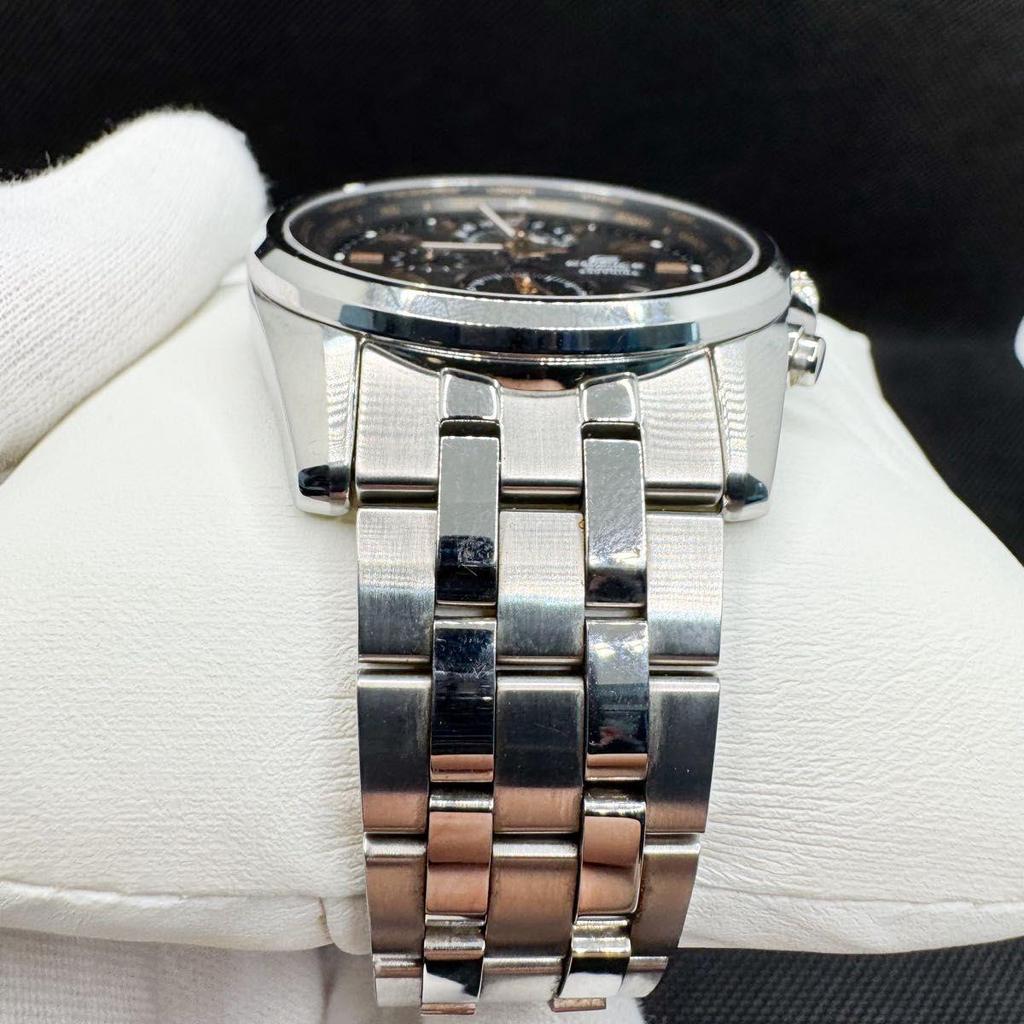 Used CASIO EDIFICE Watch Chronograph World Time Date Black Case With Links Made In Japan