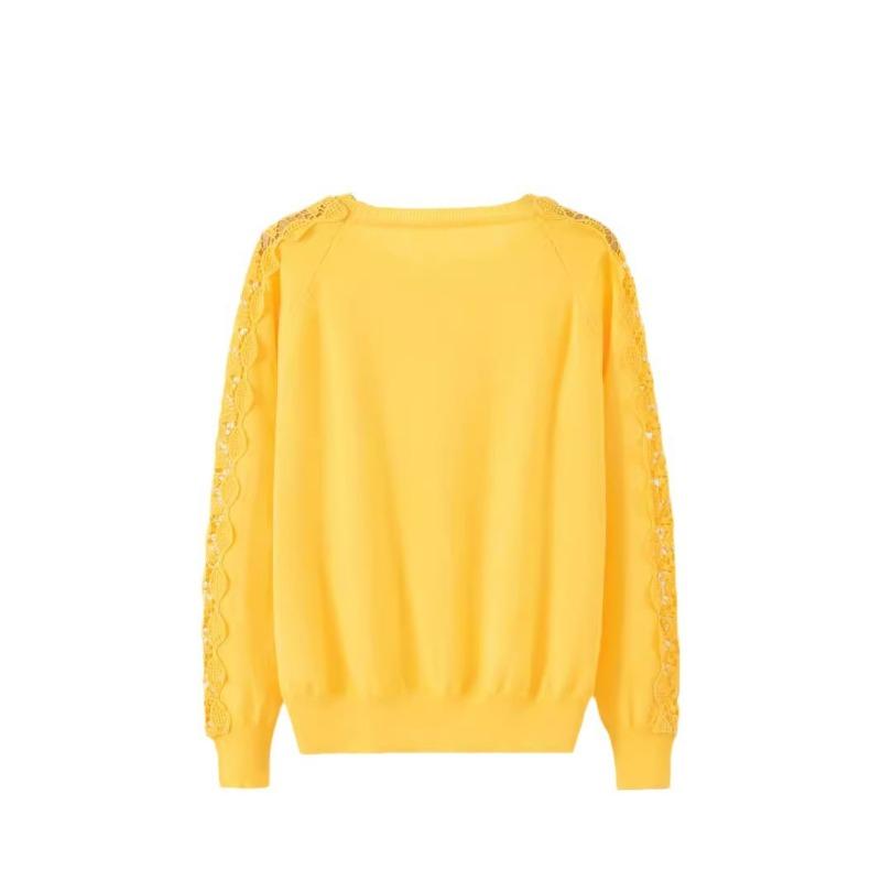 Women's Hollow Feeling Solid Color Round Neck Long Sleeve Top