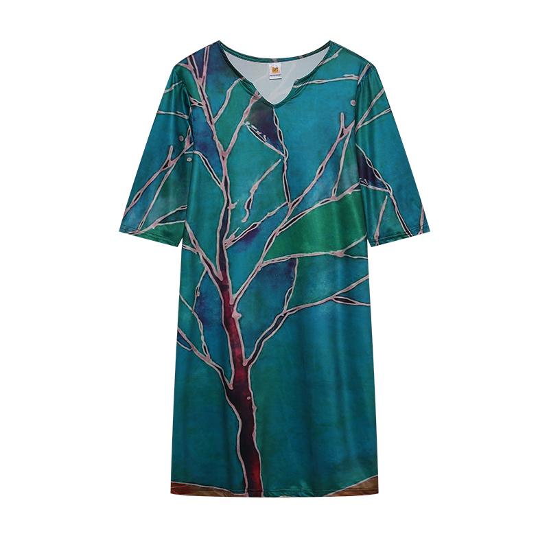 

Европейская летняя листва с принтом, модная юбка с V-образным вырезом и рукавами средней длины, юбка-трапеция M зелёный