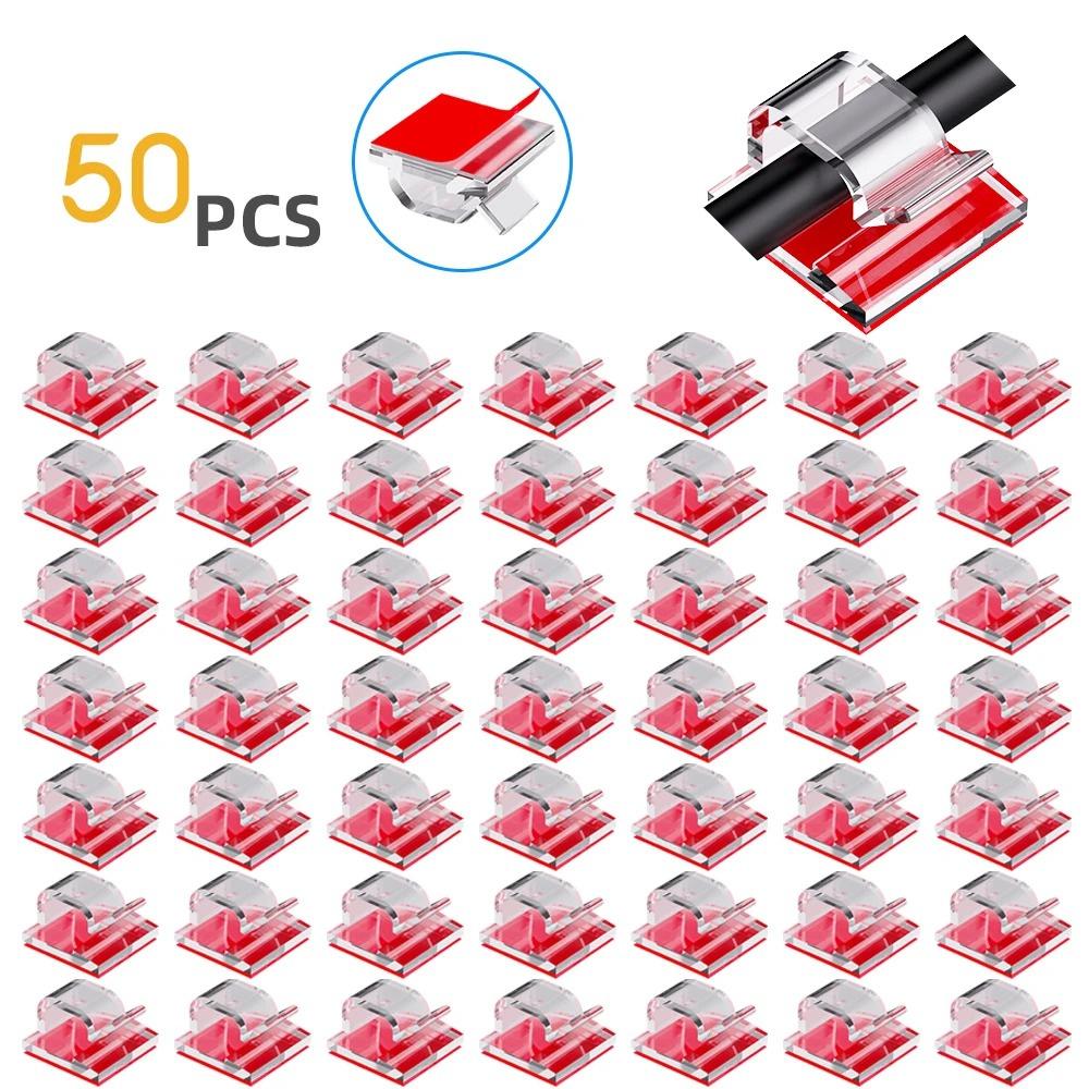 50PCS Clear Adhesive Cable Clips Outdoor Indoor Cable Management Wire Organizer Strong Stick Cord Holder for Under Desk Car