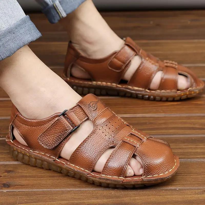 Fashion Genuine Leather Men's Sandal Outdoor Beach Breathable Trend 2025 Number 41 Luxury Summer Expensives Wholesale Non-slip Male Shoe
