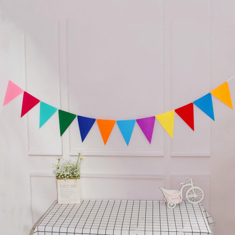 Forest Style Felt Triangle Party Flags In Brown, Blue, and Green