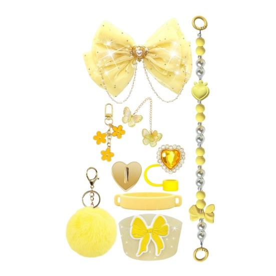 1 Set Tassenhülle Funkelnde Strasssteine Schleife Plüschball Dekoration Kunstperlen Lanyard Tassenzubehör mit Silikonboden-Schutz