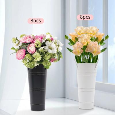 8 Stück Schwarz/Weiß Verzinkte Metall Blumen Eimer Vasen Metallvasen, Blumenvase für Blumenarrangements, Frisch-/Trockenblumen