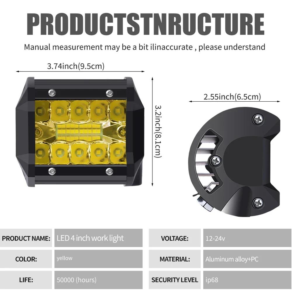 LED Work Light Amber Led Bar 12-24V Headlights Offroad LED Pods 4X4 Spotlights Driving Fog Lamp for Tractors Truck Motorcycle