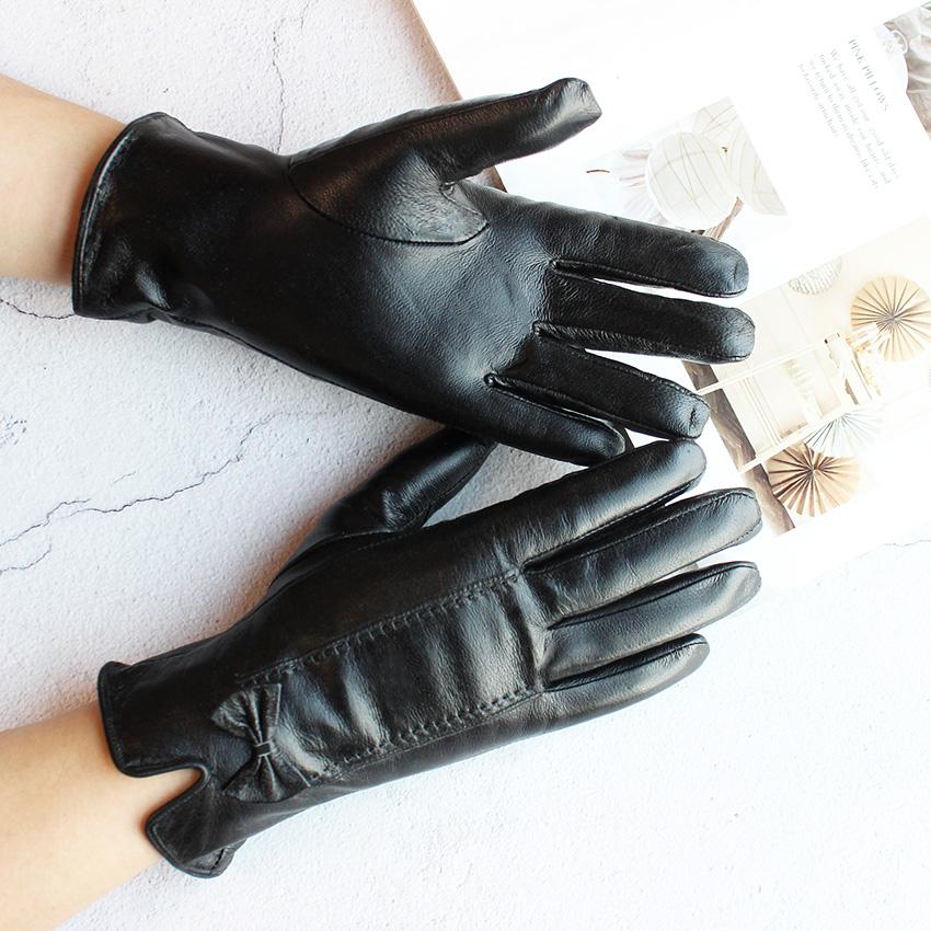 Vinter Varm Farge Lærhansker Dame Saueskinn Fløyelsfôr Mote Stripete Stil Vindtette Kjørehansker