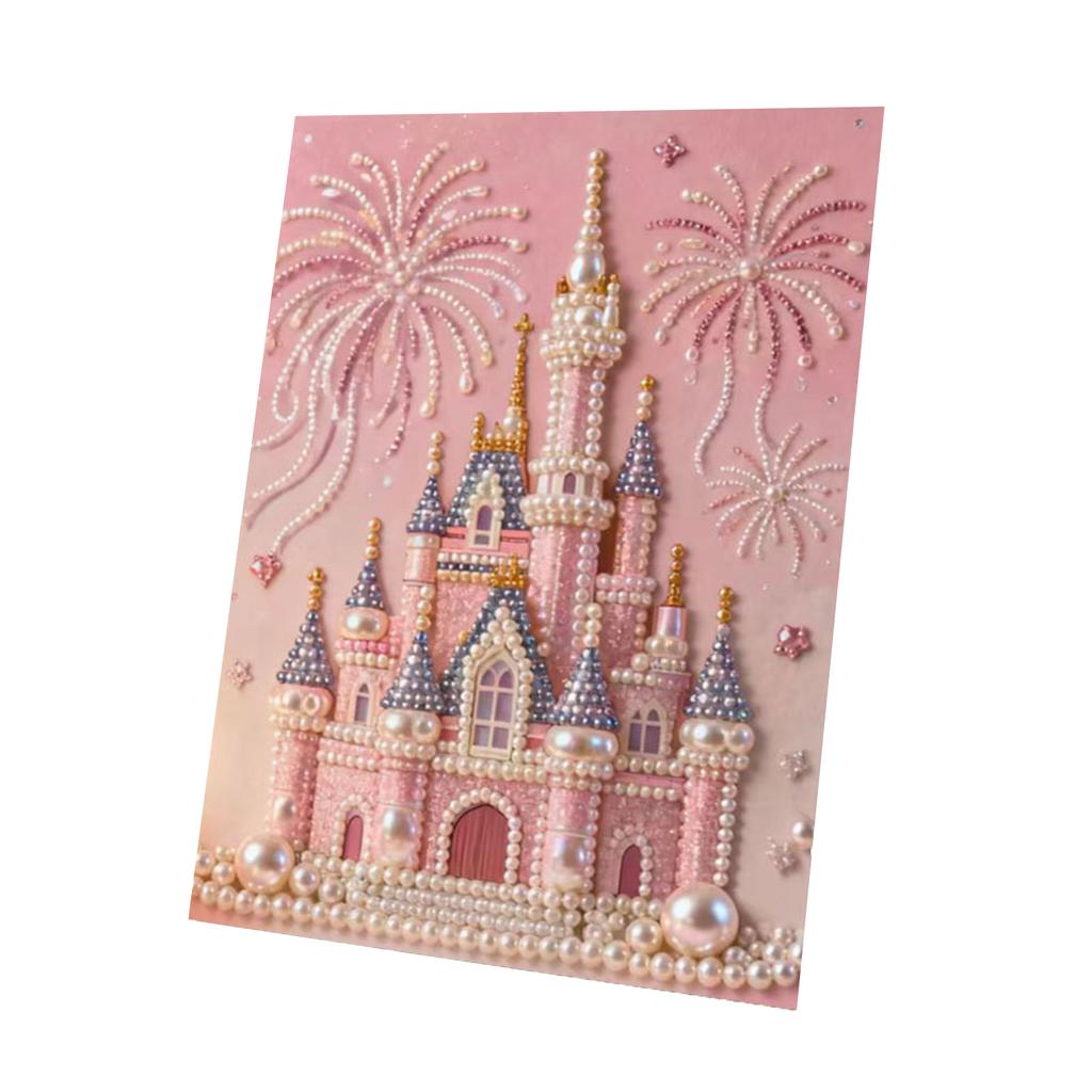 DIY 3D Pearl Painting Kit, Castle Design With Fireworks, Plastic Pearl Art Craft For Adults And Beginners, Home Wall Decor
