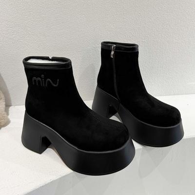 High Heels Women Snow Boots Platform Suede Chunky Shoes Winter 2025 Trend Casual Shoes Goth Chelsea Party Walking Botas Mujer