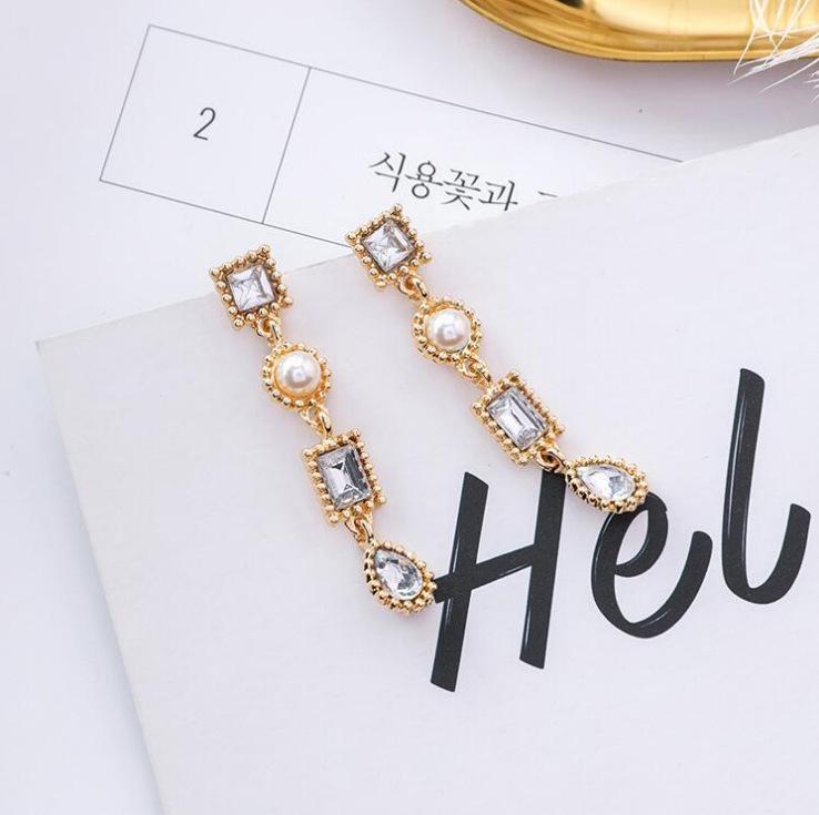 Korean Style Colorful Geometric Crystal Teardrop Earrings
