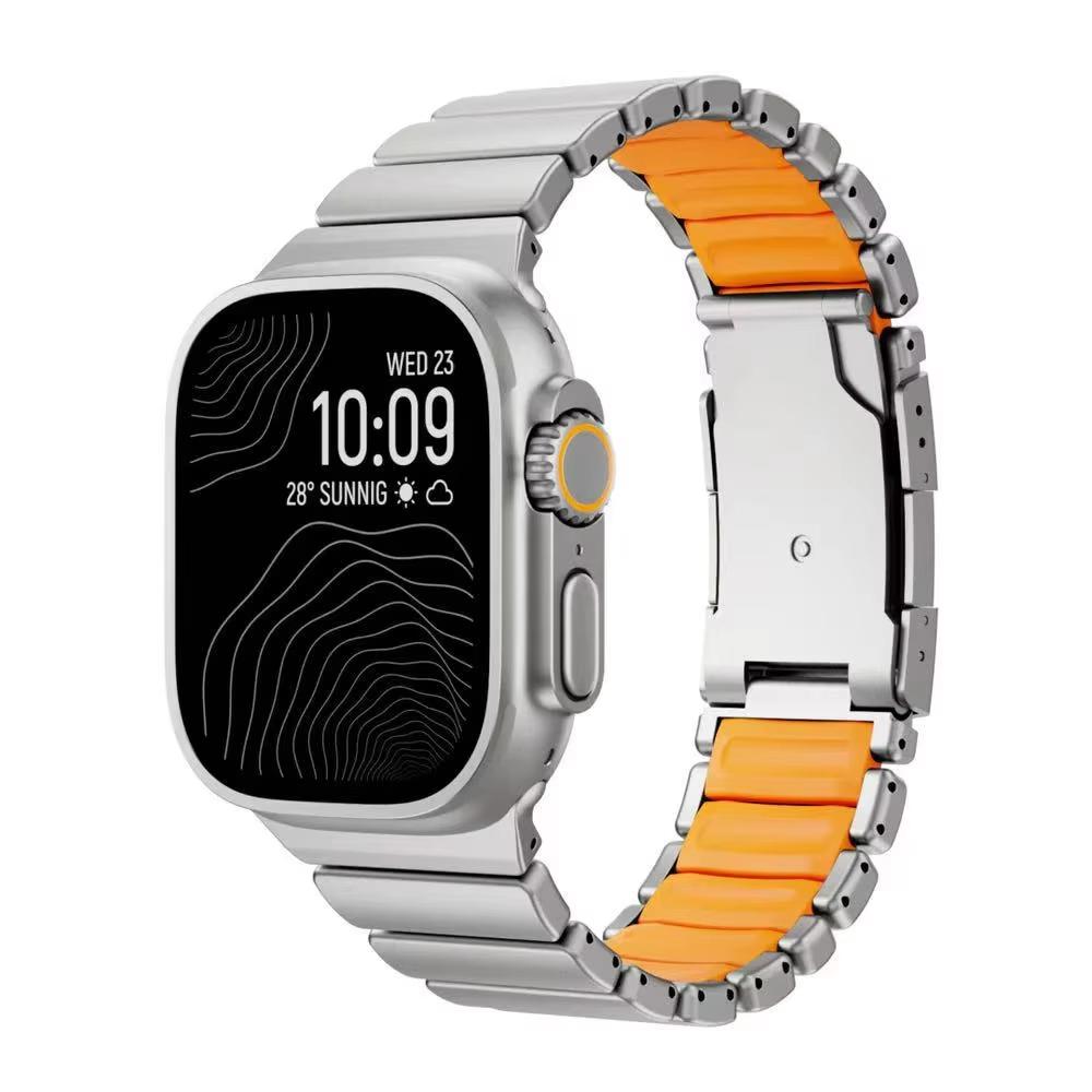 Titanium Rubber Band for Apple Watch Ultra 3 2 49mm 46mm 45mm 44mm Men No Gaps Strap for Iwatch 11 10 9 8 7 6 5 4 Se3 Bracelet