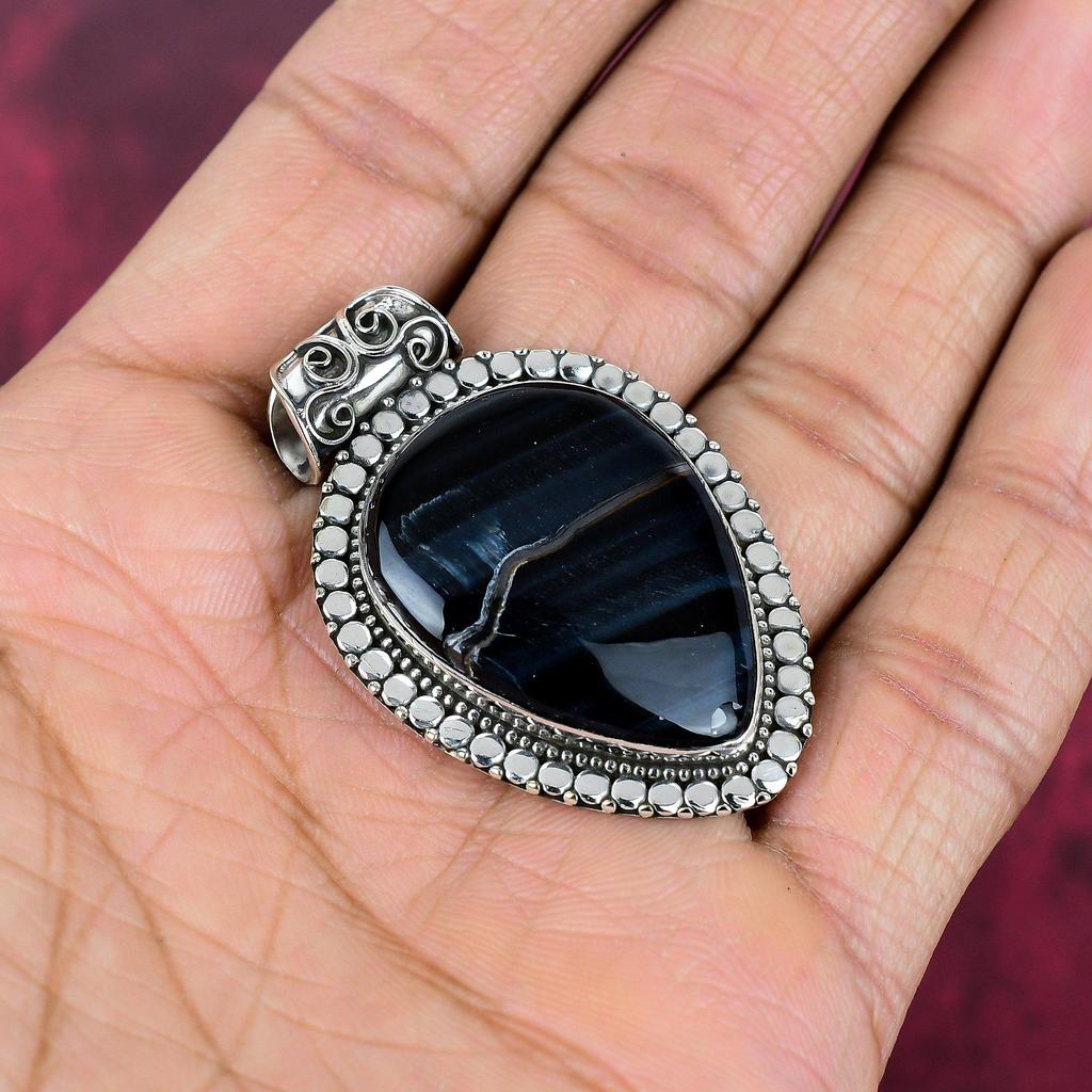 Blauer Tiger 925 Massiv Sterling Silber Anhänger, Handgefertigter Edelsteinanhänger, Geschenk für Mama Antikschmuck