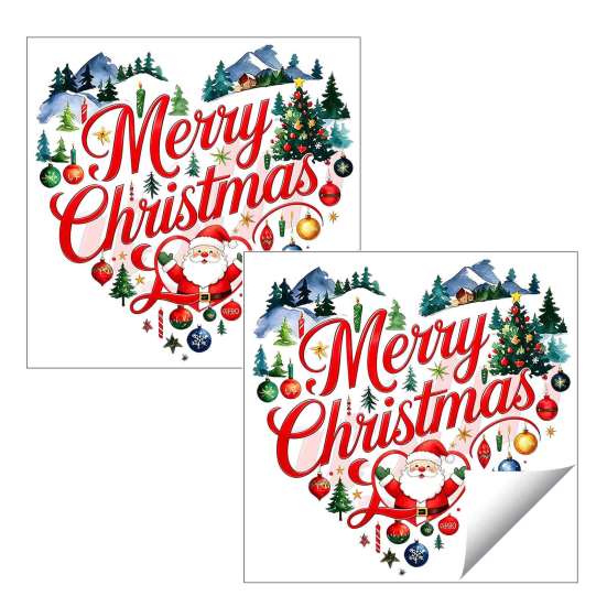 Christmas Tree Wall Decals Merry Window Cling, Heart Shaped Sticker with Santa Claus Xmas Decorative Gifts Balls, Winter Holiday Static PVC