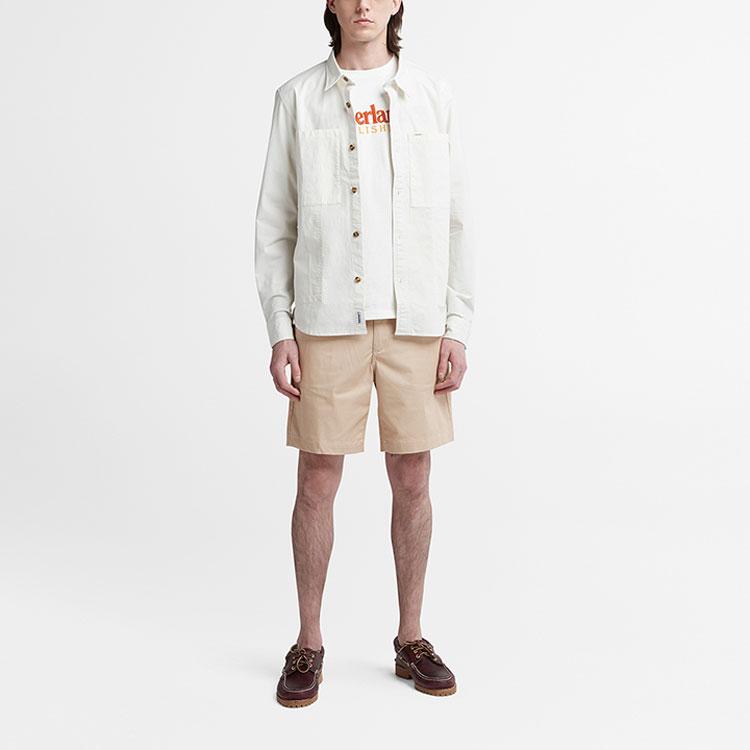 Timberland SS22 Solid Color Casual Pocket Loose Long Sleeve Shirt Autumn Retro White Men Shirts A61T9-CM9