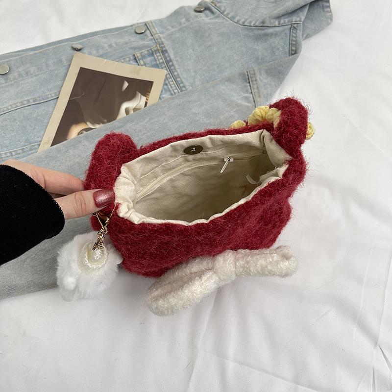 Girl Cute Little Satchel Bow Cartoon Fashion Korean Version Women's Mobile Phone Bag Felt Christmas Japanese Messenger Bag