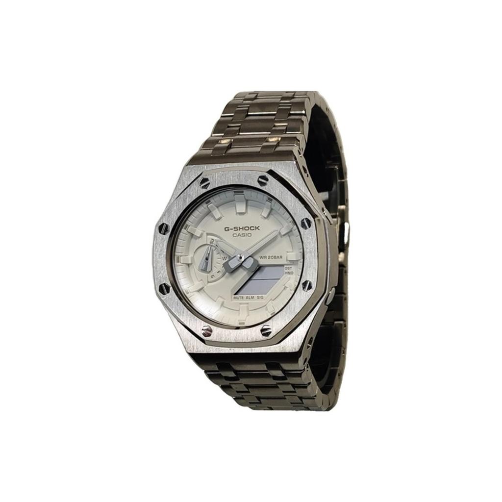 Casio Custom Collection Quartz Movement Stainless Steel Strap Watch Men's Watches White Dial GA-2100-7A7(Watch3--)