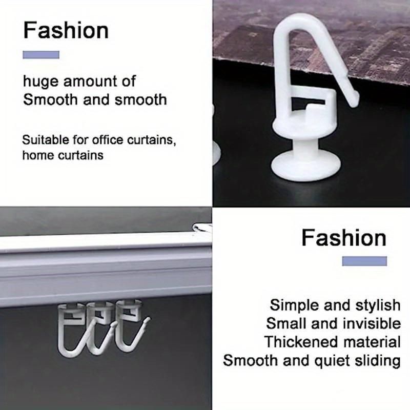 20pcs Easy-Install White Plastic Curtain Hooks - Glider Shape for Pencil Pleats, Contemporary Style Window Curtain Runners