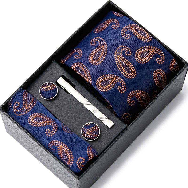 Tie Men'S Business Professional Dress Suit Blue Striped Gift Box Polyester Silk 7.5Cm Business Gift