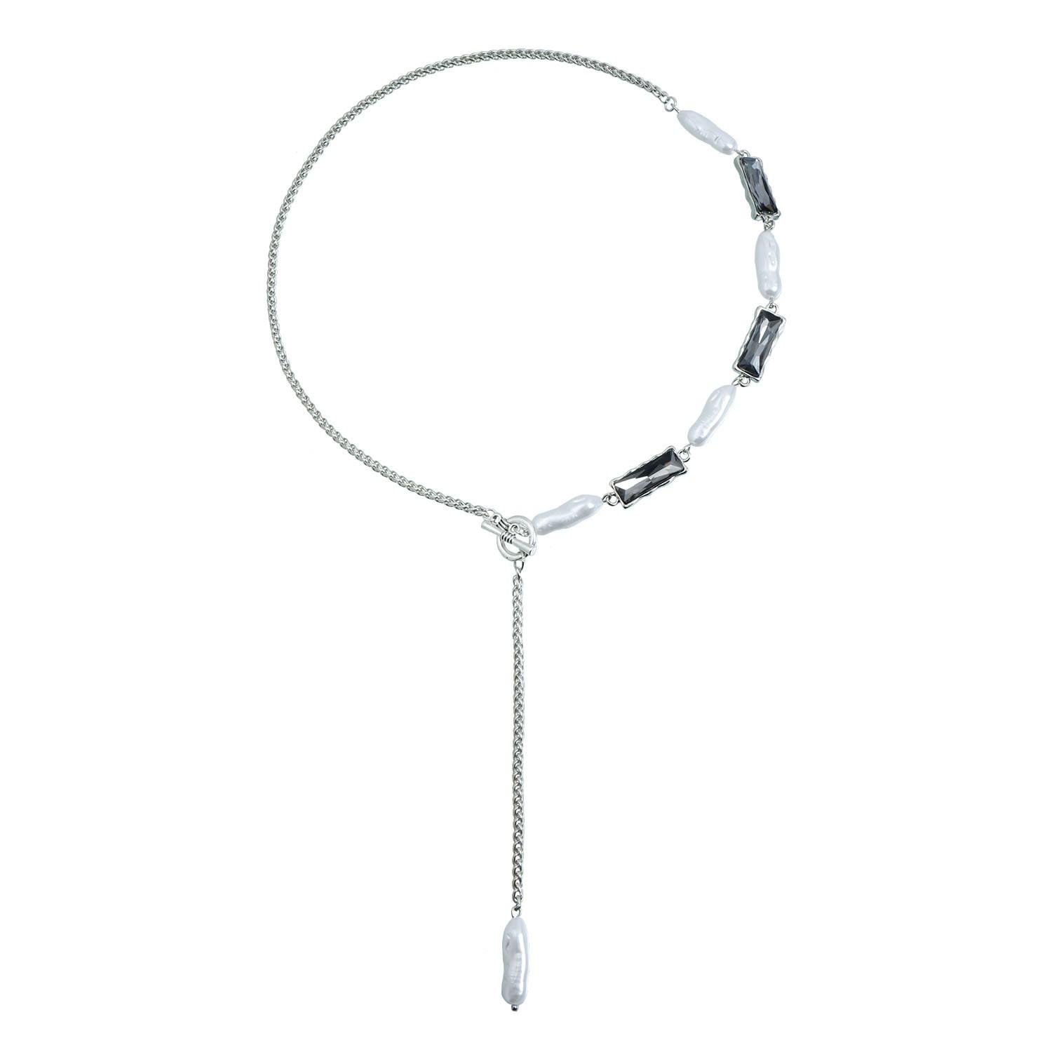 

Baroque Pearl & Metal Square Diamond Long Chain Necklace for Women