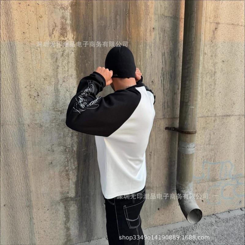 Loose Fit Streetwear Hoodie Black White Colorblock 3D Print Long Sleeve Top