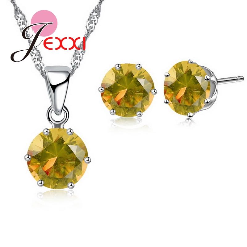 17 Colors Silver Color Jewelry Sets Classical Engagement CZ Diomand Earrings+Necklace For Women Gift