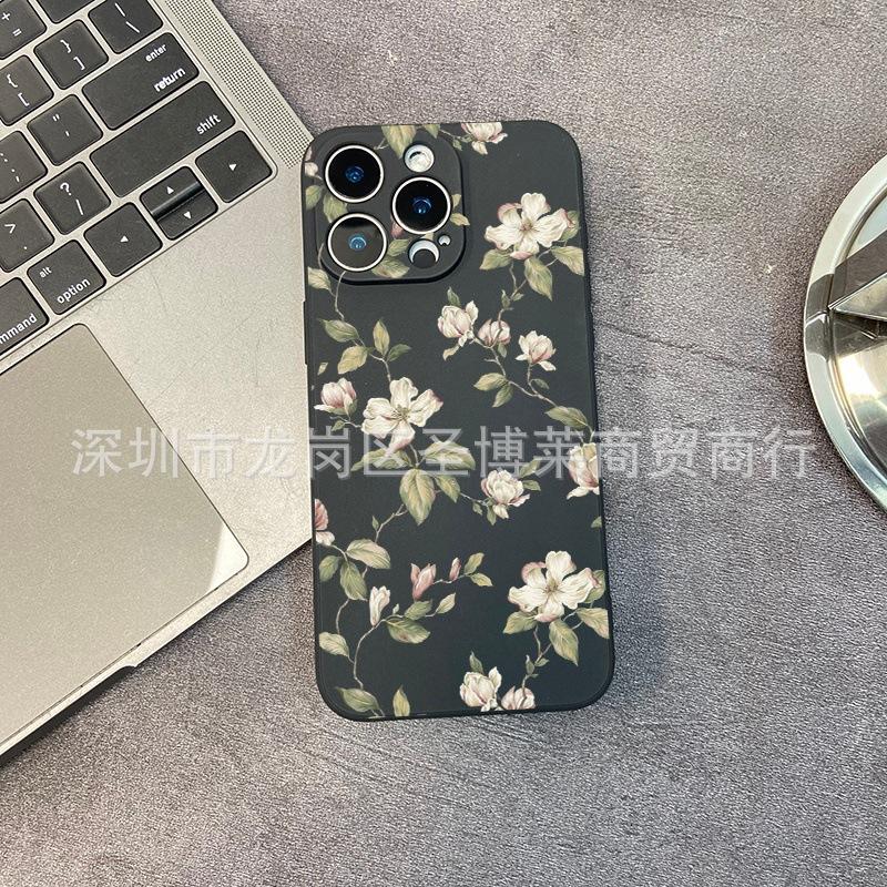 White Camellia for iPhone15 Mobile Phone Case 14PROMAX All-inclusive 13 Anti-drop 16/15 Protective Case 17