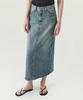 Leuba Rear-Slit Denim Long Skirt - Mid Blue