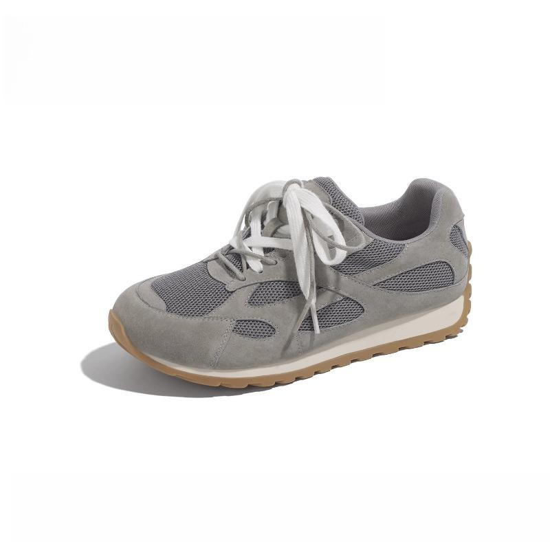 Leather~ Spring new sub-lace-up sports and leisure shoes flat-bottomed retro mesh breathable women's shoes
