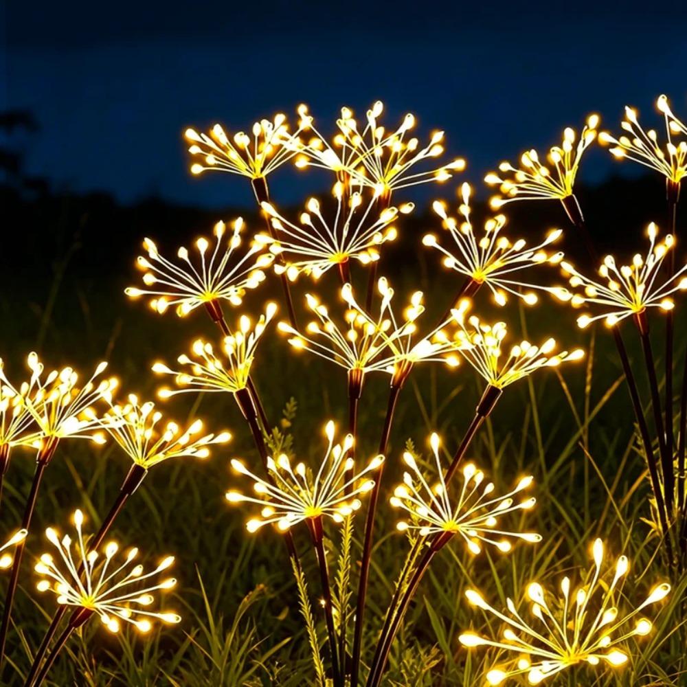 LED Solar Flower Lights Outdoor Waterproof Garden DIY Firework Decor Path Stake Solar Lamp for Street Walk Patio