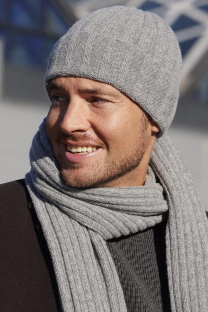 Trevor - Men' Wool Set, Hat + Scarf, Gray