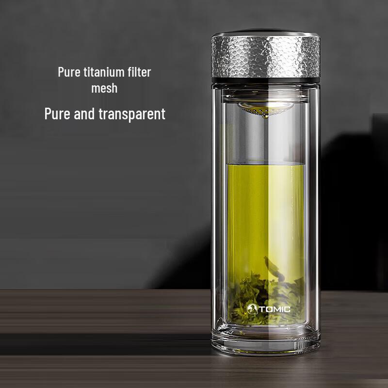 TOMIC Double-Layer High Borosilicate Glass Tea Cup with Titanium Infuser