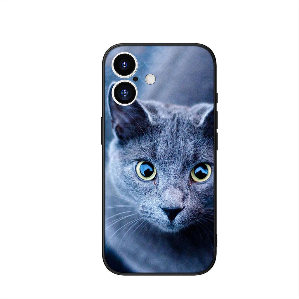 Blue Cat Green Eyes Meow Phone Cover Case for Apple iPhone 16 15 14 Plus 13 12 Mini 17 Pro Max + 16E Air 16+ ProMax Casing