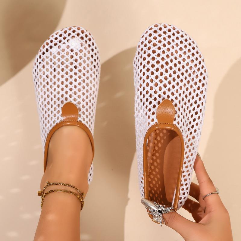 Fashion Women's Fashion Flat Shoes Spring New Round Head Deep Mouth Mesh Cloth Breathable Soft Sole Non-slip Single Shoes