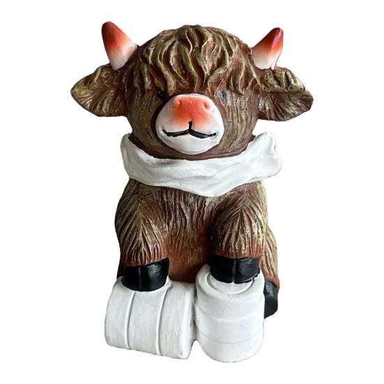 1/3Pcs Bathroom Highland Cow Figurine Bathing Reading Book Toilet Paper Highland Cattle Resin Statue Sculpture Decoration Ornament Calf Lovers Gifts
