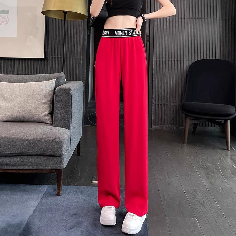 2024 Autumn Korean Style High Waist Ice Silk Wide Leg Pants Slimming Plus Size Casual Drape.