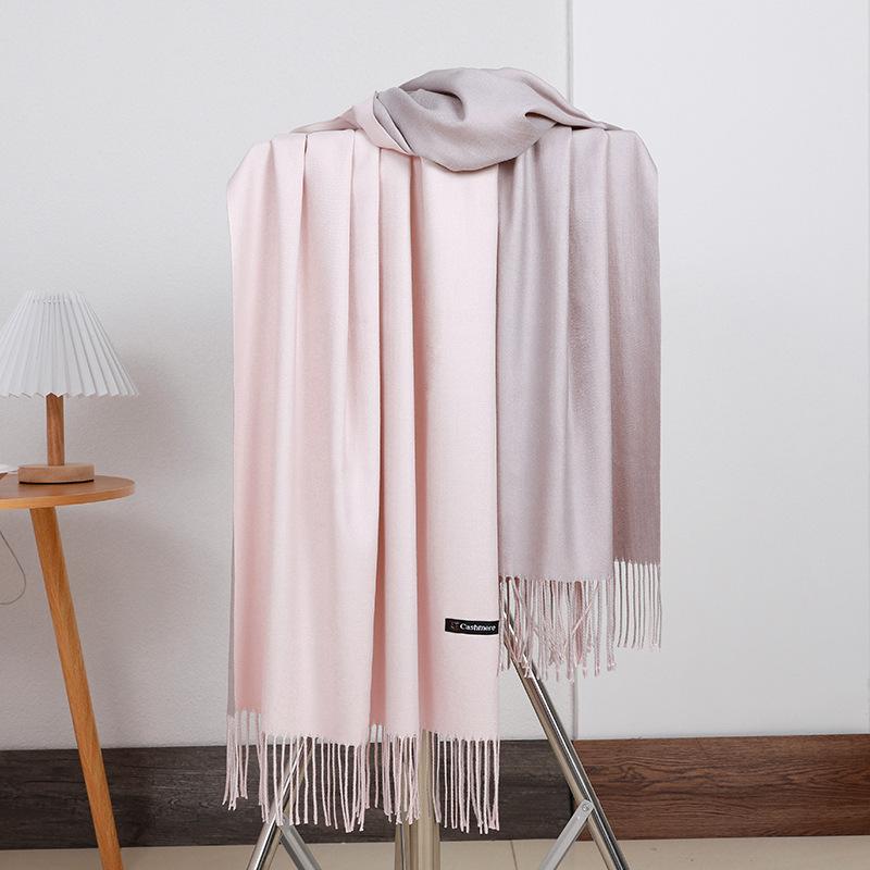 Double-sided Two-color Scarf for Women Autumn and Winter High End New Wool Scarf Shawl Imitation Cashmere Scarf