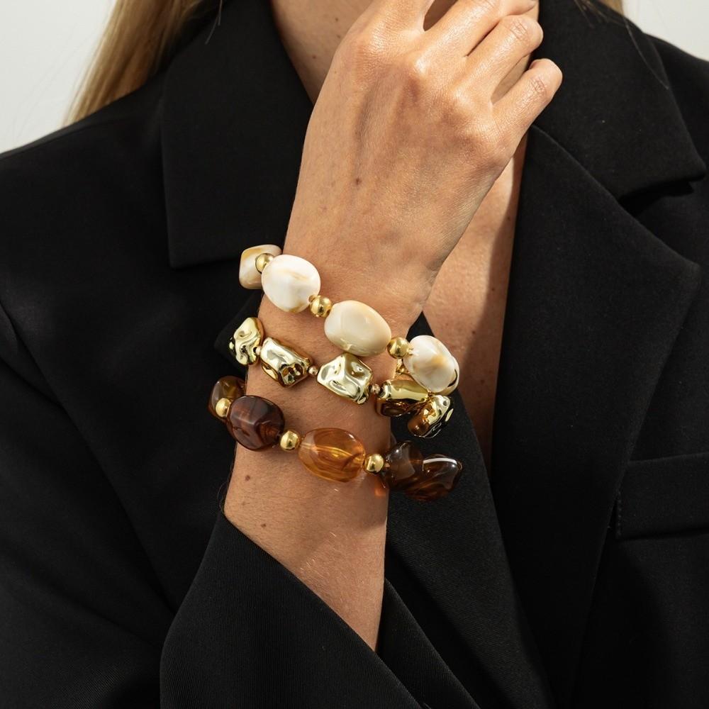 3 Pcs/Set Irregular Beaded Bracelets Bohemian Style Bangle Fashion Hand Chain  Women