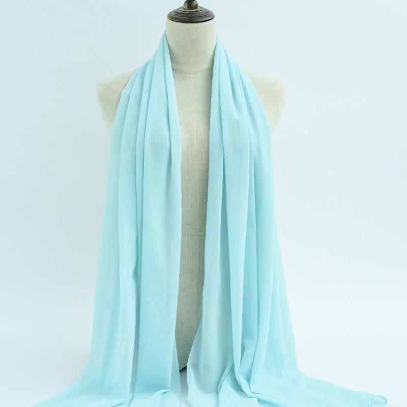 Damen einfarbiger Perlen-Chiffon-Bubbleschal, langer Seiden-Kopfschal, 70x180cm, nahöstlicher Stil