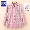 Women's Pure Cotton Plaid 3/4 Sleeve Blouse